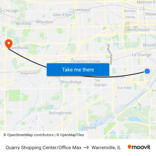 Quarry Shopping Center/Office Max to Warrenville, IL map
