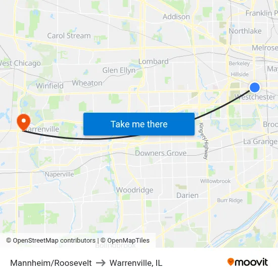 Mannheim/Roosevelt to Warrenville, IL map