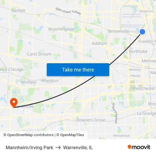 Mannheim/Irving Park to Warrenville, IL map