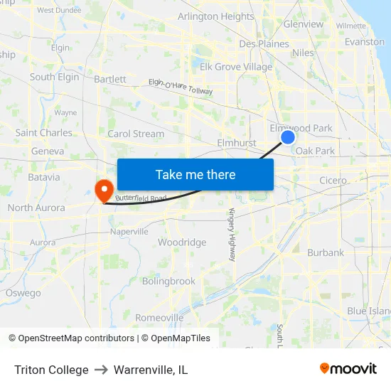 Triton College to Warrenville, IL map