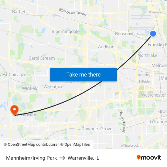 Mannheim/Irving Park to Warrenville, IL map