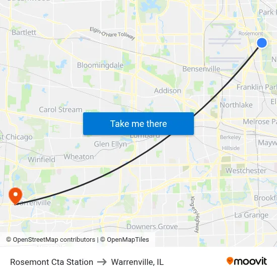 Rosemont Cta Station to Warrenville, IL map