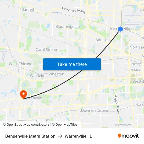 Bensenville Metra Station to Warrenville, IL map