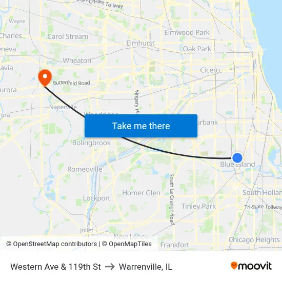 Western Ave & 119th St to Warrenville, IL map