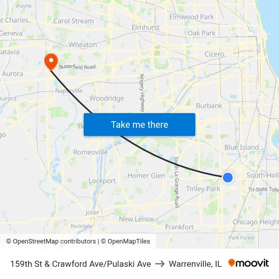 159th St & Crawford Ave/Pulaski Ave to Warrenville, IL map