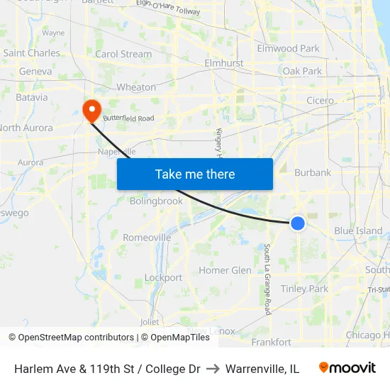 Harlem Ave & 119th St / College Dr to Warrenville, IL map