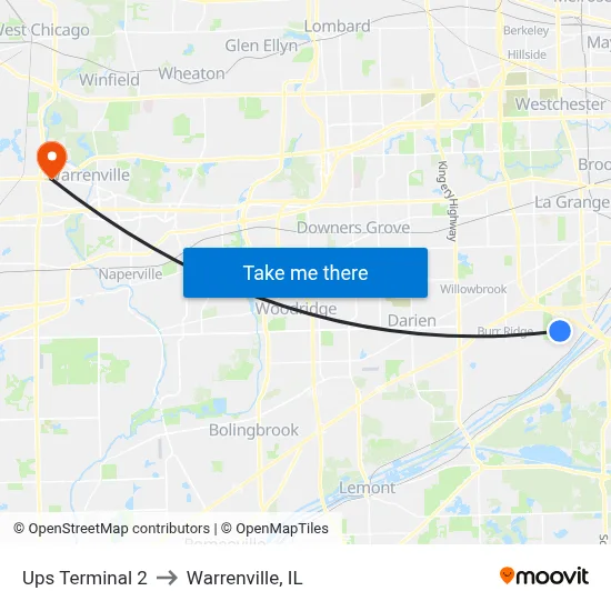 Ups Terminal 2 to Warrenville, IL map