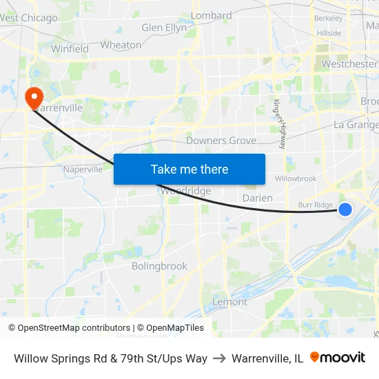 Willow Springs Rd & 79th St/Ups Way to Warrenville, IL map