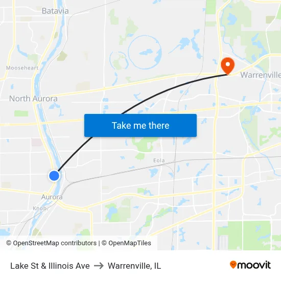 Lake St & Illinois Ave to Warrenville, IL map