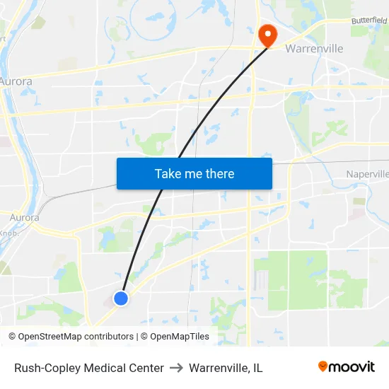 Rush-Copley Medical Center to Warrenville, IL map