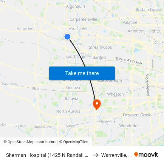 Sherman Hospital (1425 N Randall Rd) to Warrenville, IL map