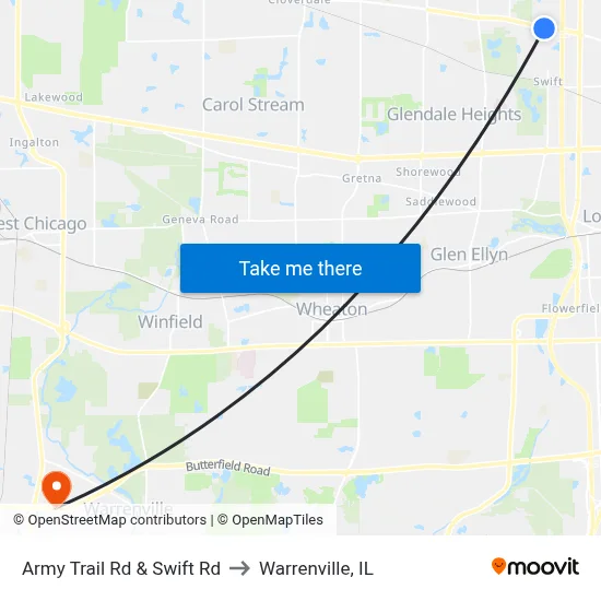 Army Trail Rd & Swift Rd to Warrenville, IL map