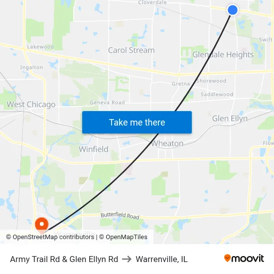 Army Trail Rd & Glen Ellyn Rd to Warrenville, IL map