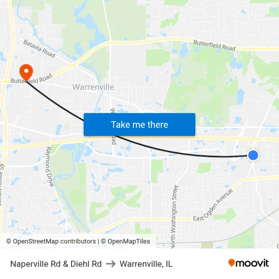 Naperville Rd & Diehl Rd to Warrenville, IL map