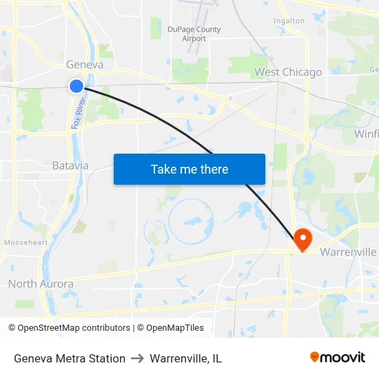 Geneva Metra Station to Warrenville, IL map