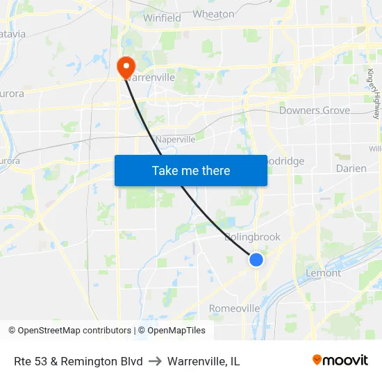 Rte 53 & Remington Blvd to Warrenville, IL map