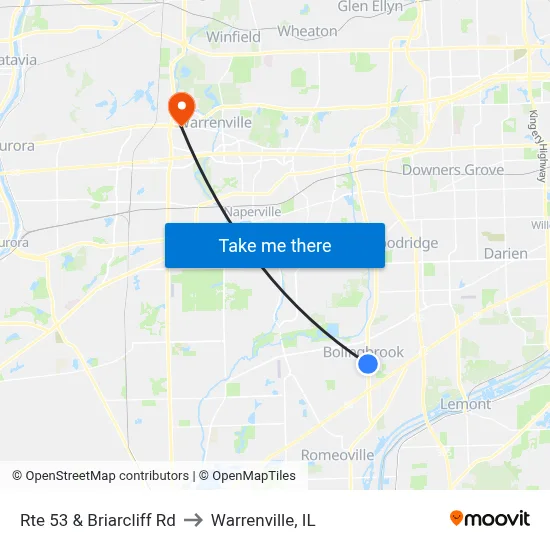 Rte 53 & Briarcliff Rd to Warrenville, IL map