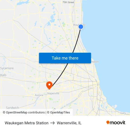 Waukegan Metra Station to Warrenville, IL map