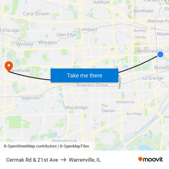 Cermak Rd & 21st Ave to Warrenville, IL map