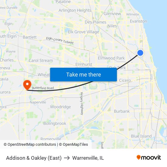 Addison & Oakley (East) to Warrenville, IL map