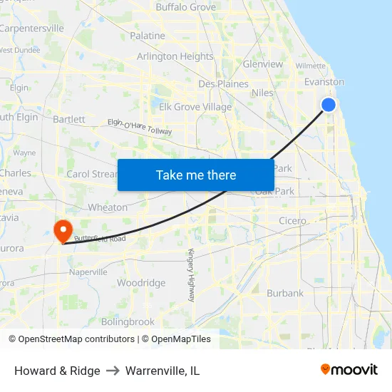 Howard & Ridge to Warrenville, IL map