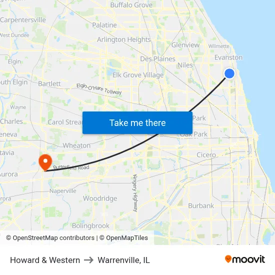 Howard & Western to Warrenville, IL map