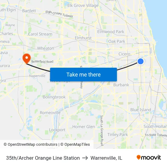 35th/Archer Orange Line Station to Warrenville, IL map