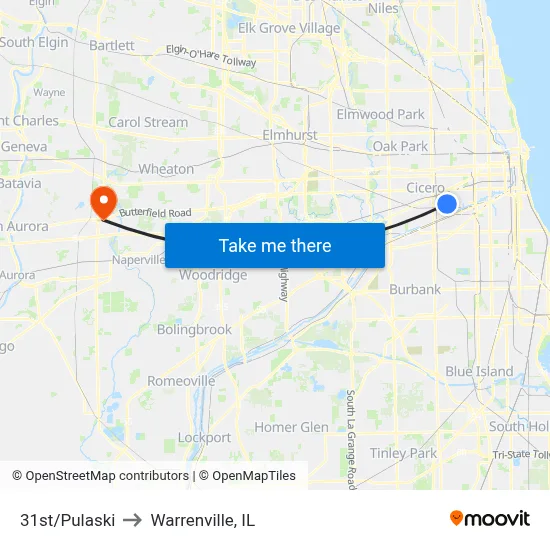 31st/Pulaski to Warrenville, IL map