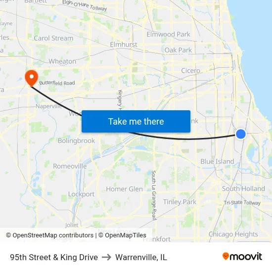 95th Street & King Drive to Warrenville, IL map