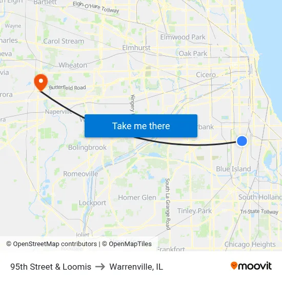 95th Street & Loomis to Warrenville, IL map