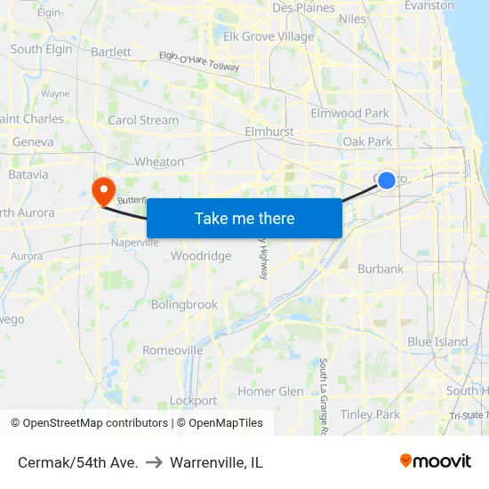 Cermak/54th Ave. to Warrenville, IL map
