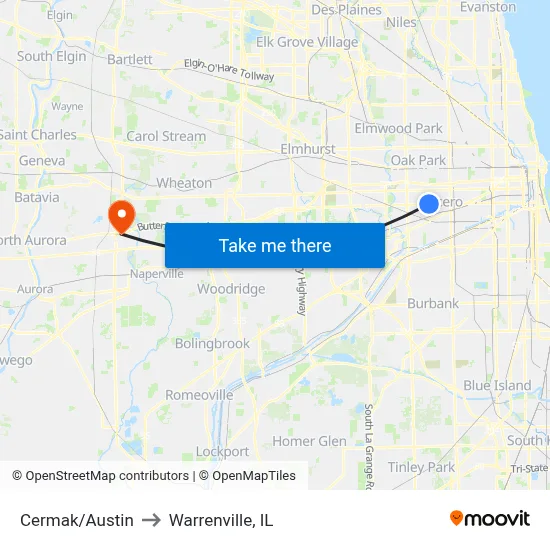Cermak/Austin to Warrenville, IL map