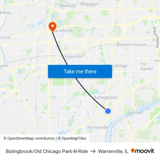 Bolingbrook/Old Chicago Park-N-Ride to Warrenville, IL map