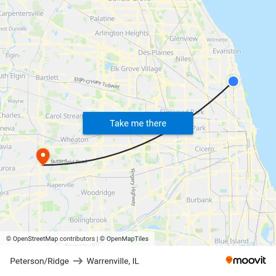 Peterson/Ridge to Warrenville, IL map