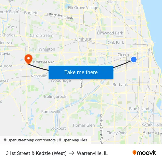 31st Street & Kedzie (West) to Warrenville, IL map