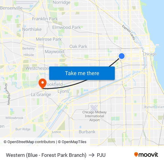 Western (Blue - Forest Park Branch) to PJU map