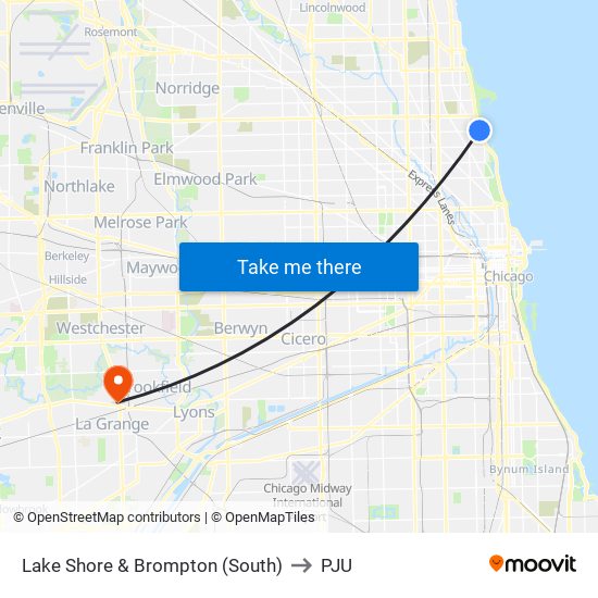 Lake Shore & Brompton (South) to PJU map