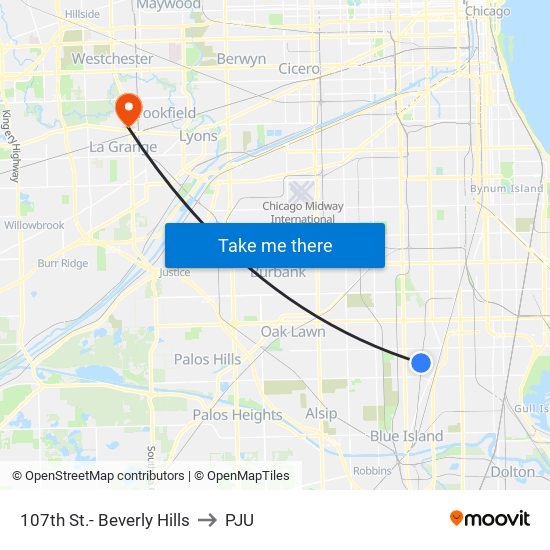 107th St.- Beverly Hills to PJU map