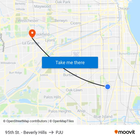 95th St. - Beverly Hills to PJU map