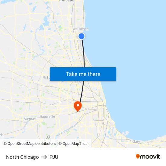 North Chicago to PJU map