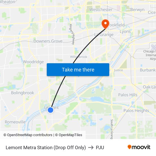 Lemont Metra Station (Drop Off Only) to PJU map