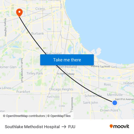 Southlake Methodist Hospital to PJU map