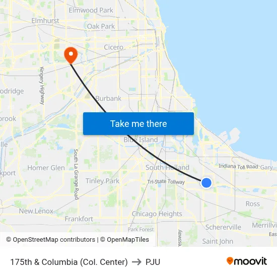175th & Columbia (Col. Center) to PJU map