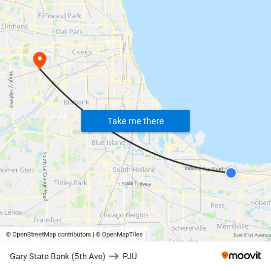 Gary State Bank (5th Ave) to PJU map