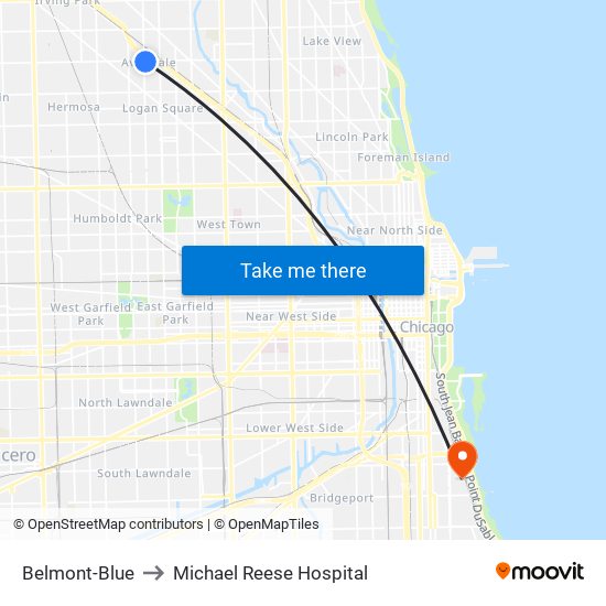 Belmont-Blue to Michael Reese Hospital map