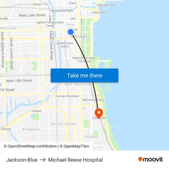 Jackson-Blue to Michael Reese Hospital map