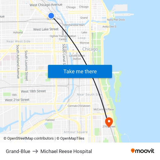Grand-Blue to Michael Reese Hospital map