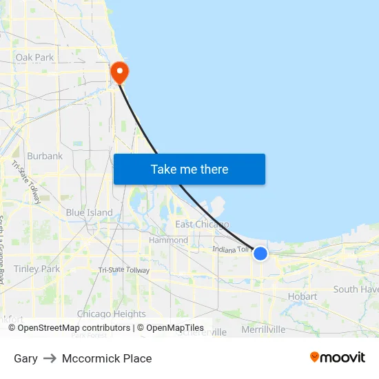 Gary to Mccormick Place map