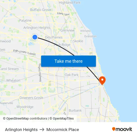 Arlington Heights to Mccormick Place map