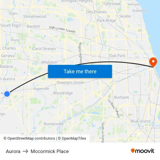 Aurora to Mccormick Place map